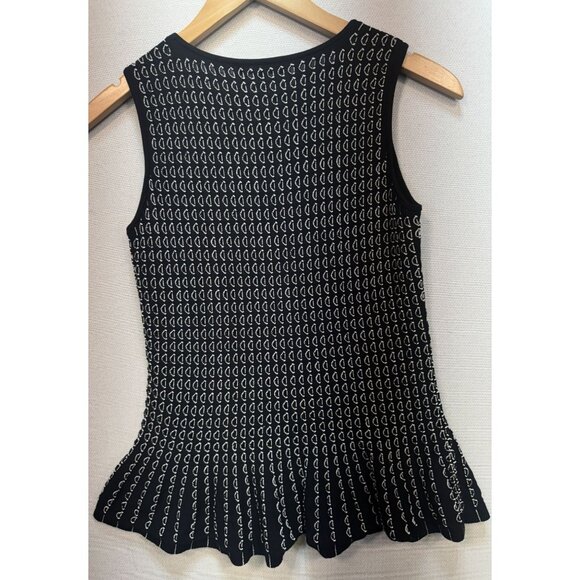 Ann Taylor Women's Tank Top Stretch Size SP Black White Embroidered Sleeveless - Picture 2 of 10